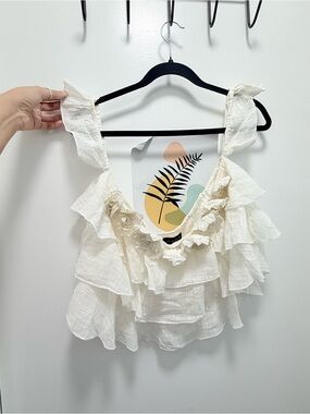 NWT Zara Tiered Ruffled Floral Applique Off-The-Shoulder Crop Top XL